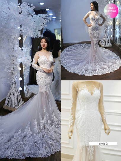 Beaded Lace Mermaid Wedding Dress with Detachable Train