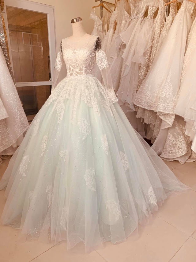 Various styles - Pastel mint green floral lace ball gown wedding dress