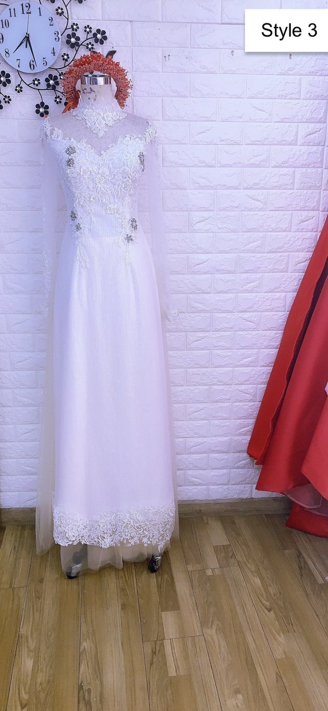 White Bridal Ao Dai | Embellished Vietnamese Traditional Bridal Dress  (#ZINNIA)