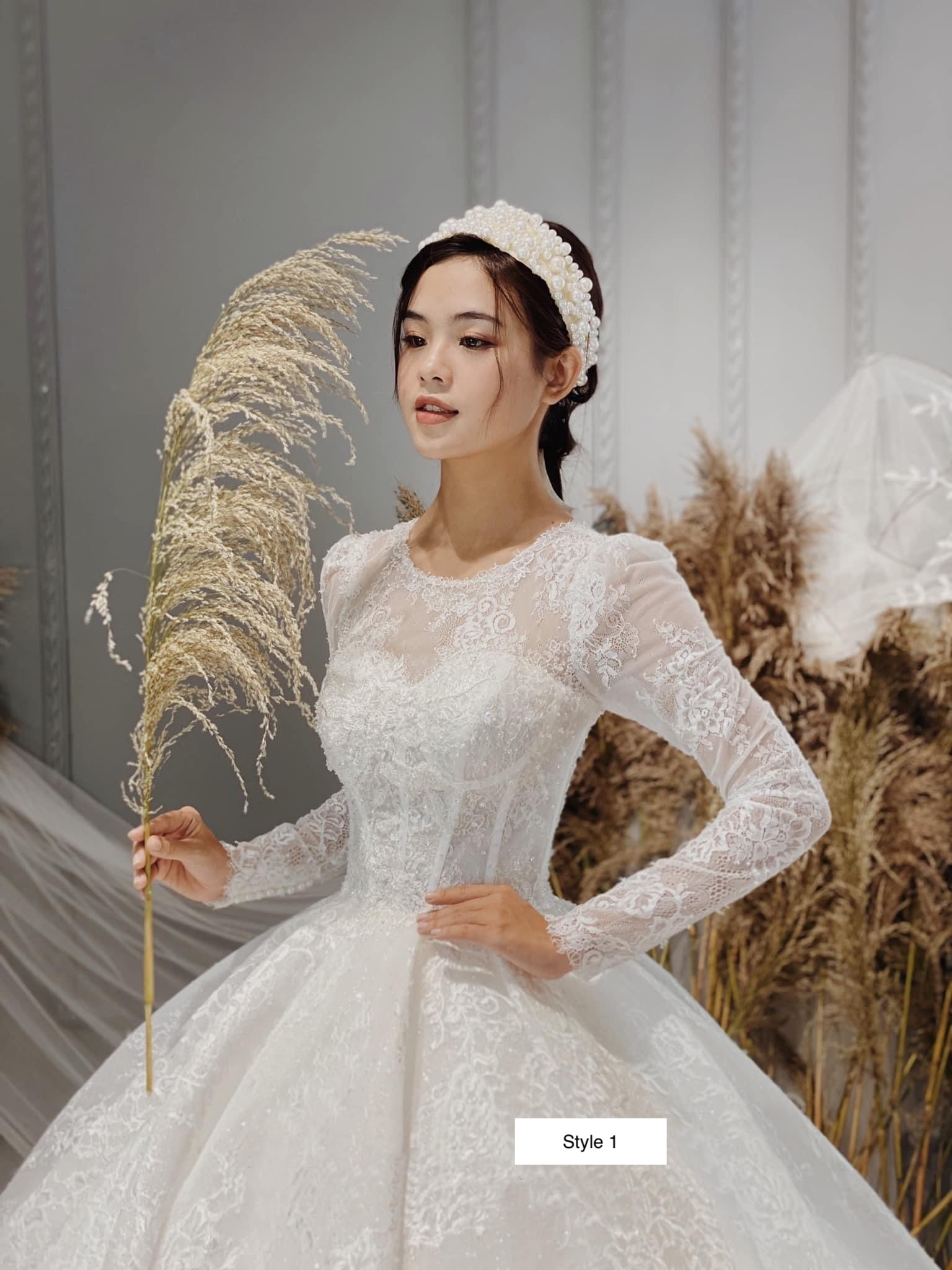 Modest long sleeve illusion square or crew neck lace white wedding ball ...