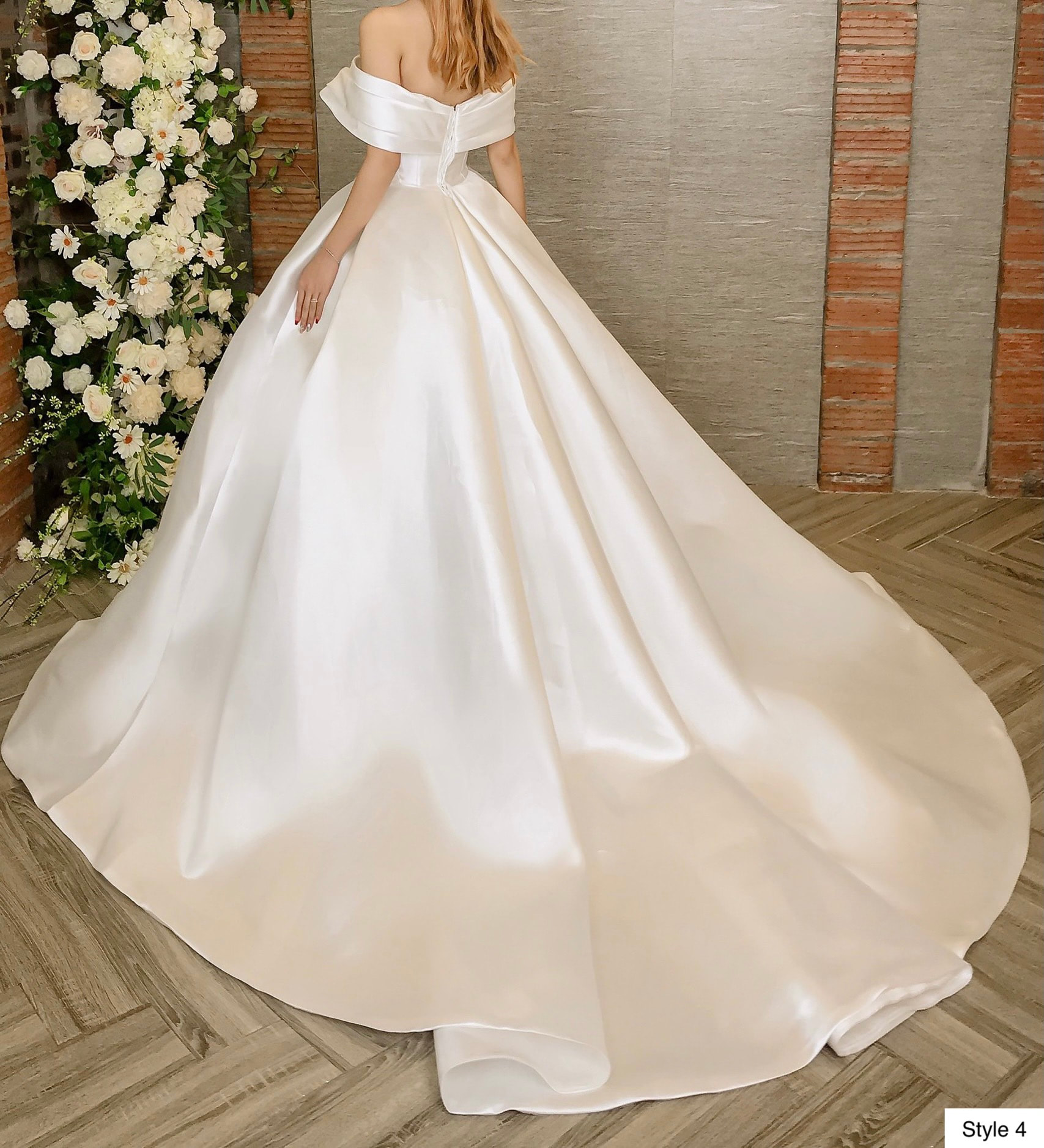 Off The Shoulder Elegant White Satin Ball Gown Wedding Dress With Train Various Styles