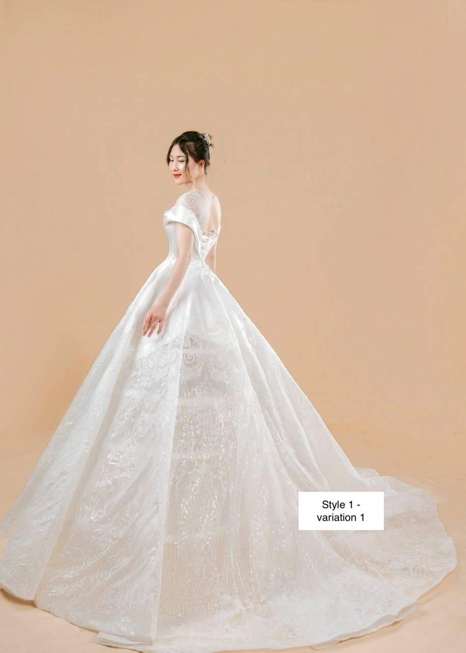 Unique drop/cap sleeves white satin ball gown wedding dress with ...