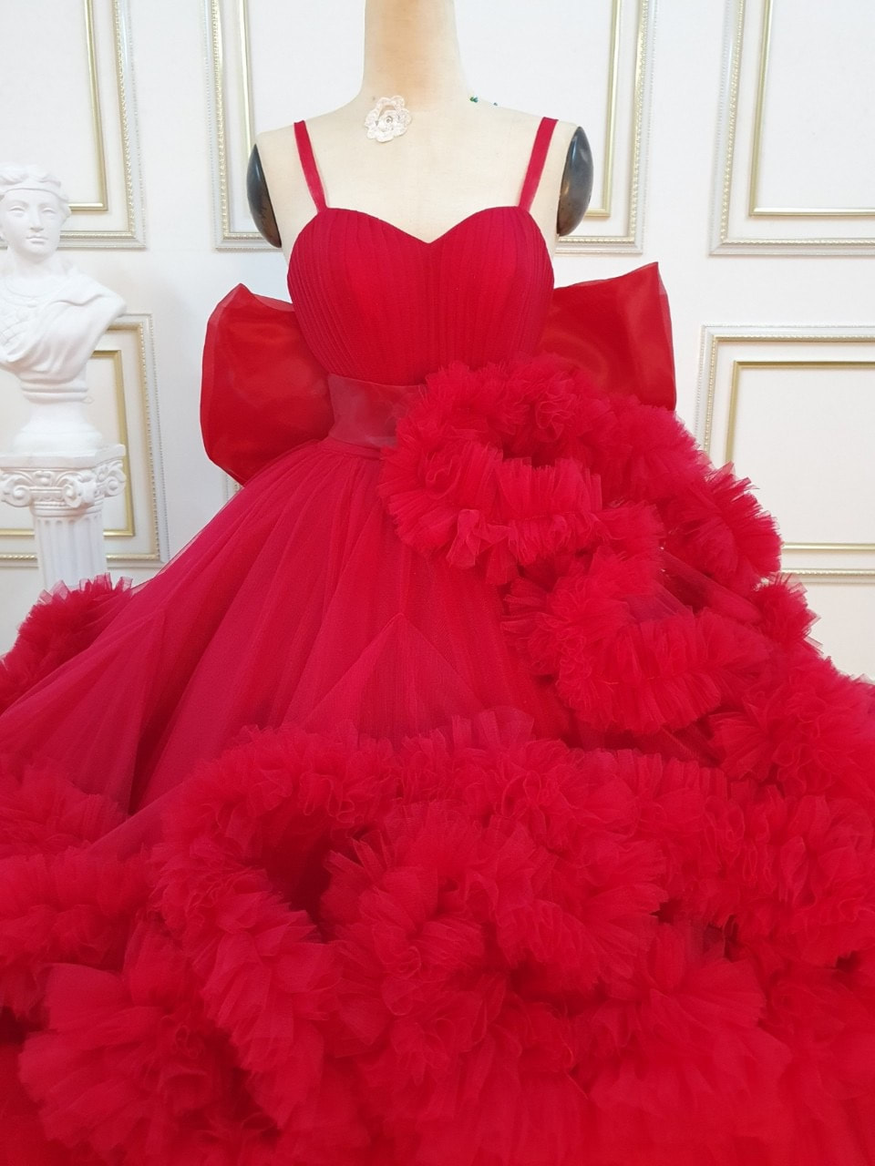 Cute Ruffled Tiered Red Tulle High-low Christmas Party Dress - VQ