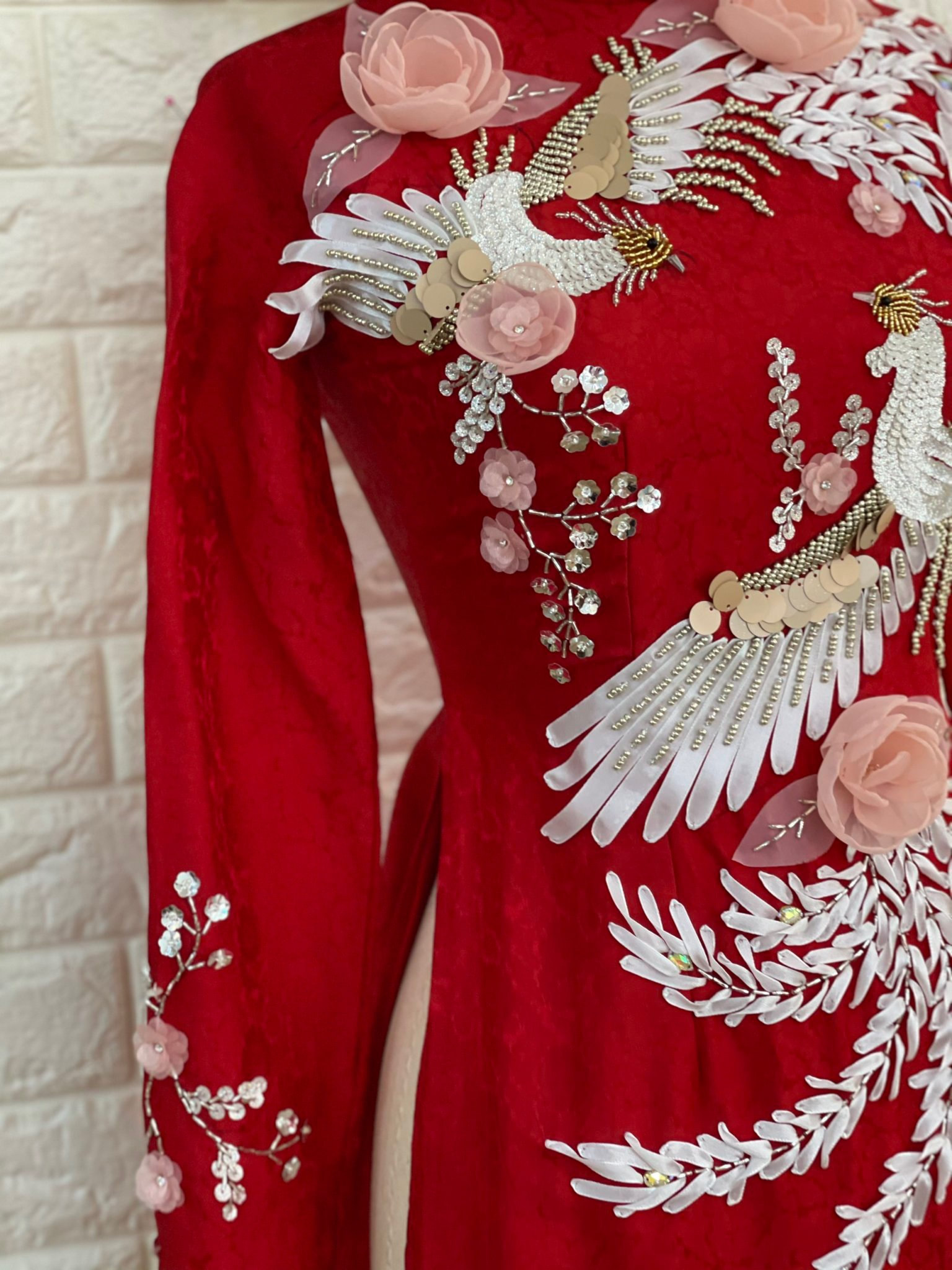 Red Bridal Ao Dai Vietnamese Traditional Bridal Dress With Phoenix  Embellishments (#AMAYA), Ao Dai Dress Wedding