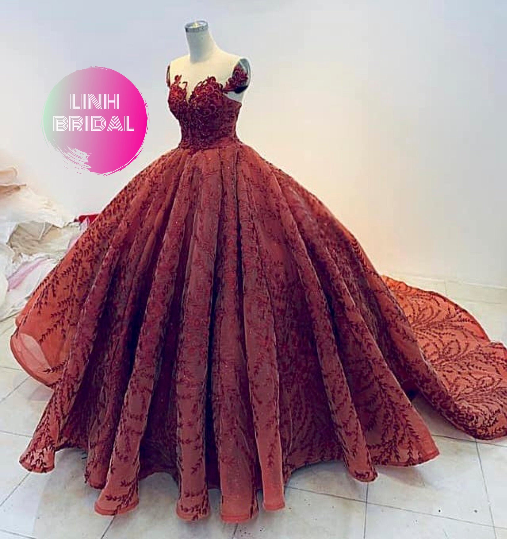 wedding gown maroon