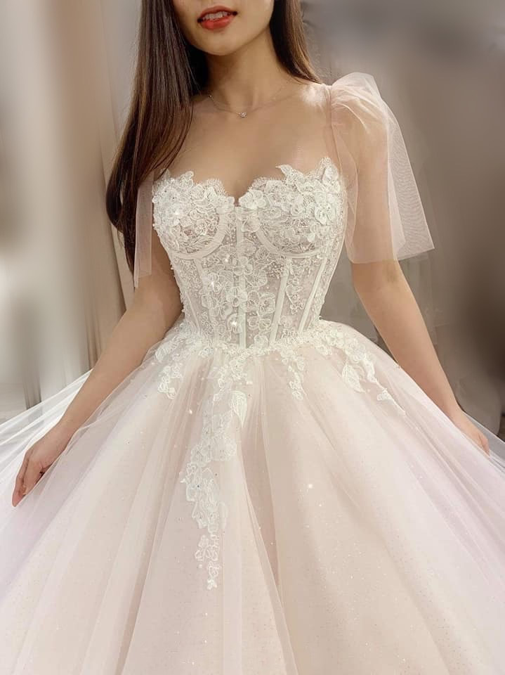 Stunning wedding dress collection white lace & nude tulle ball