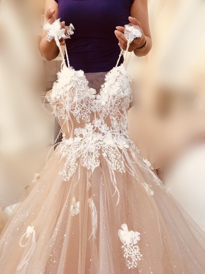 tan lace wedding dress