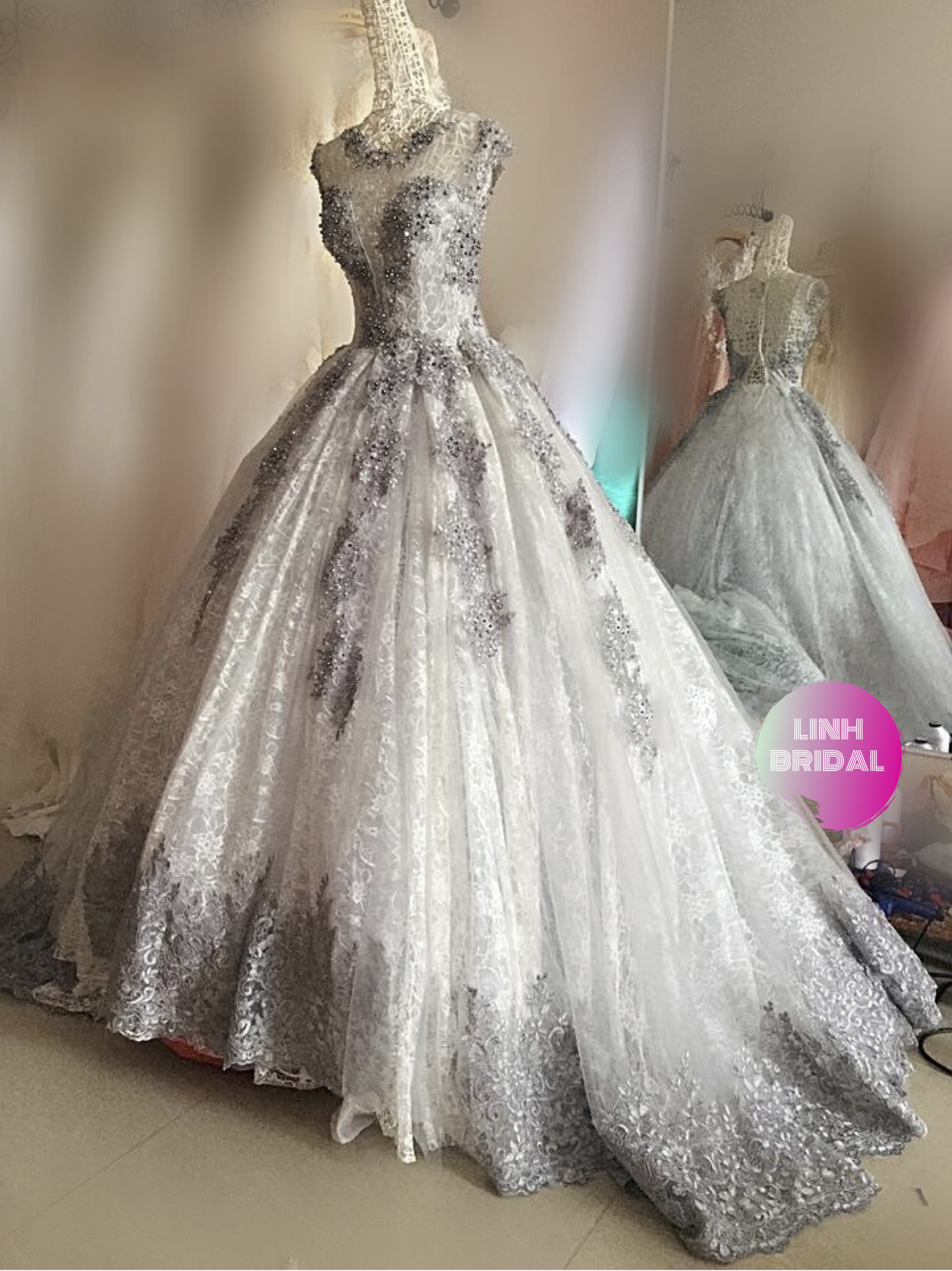 grey lace wedding dress