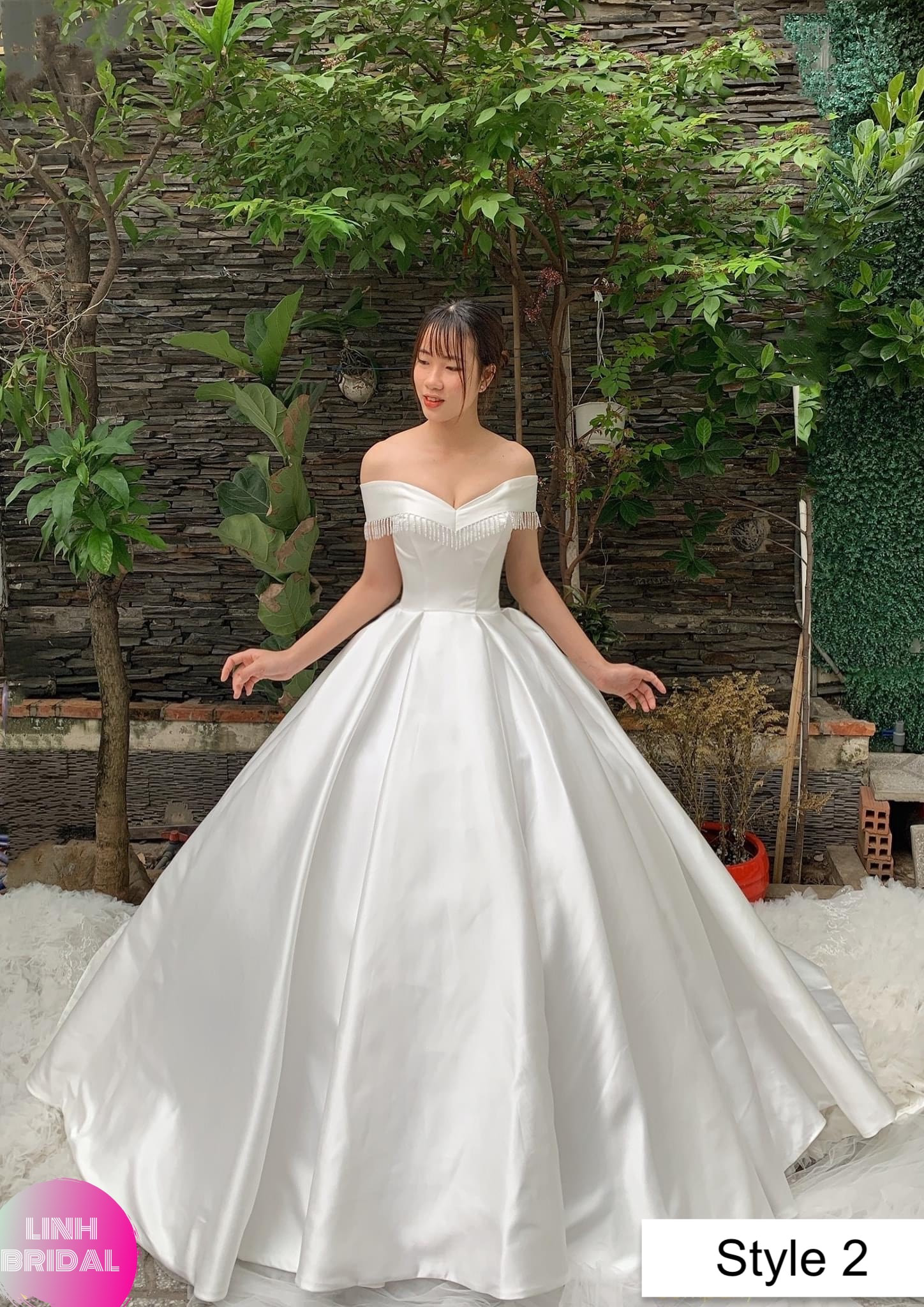plain white off the shoulder wedding dress