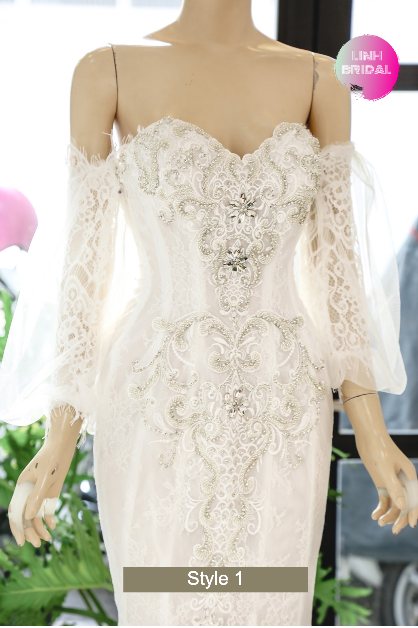 Graceful beaded lace long sleeves white fishtail/mermaid wedding dress ...