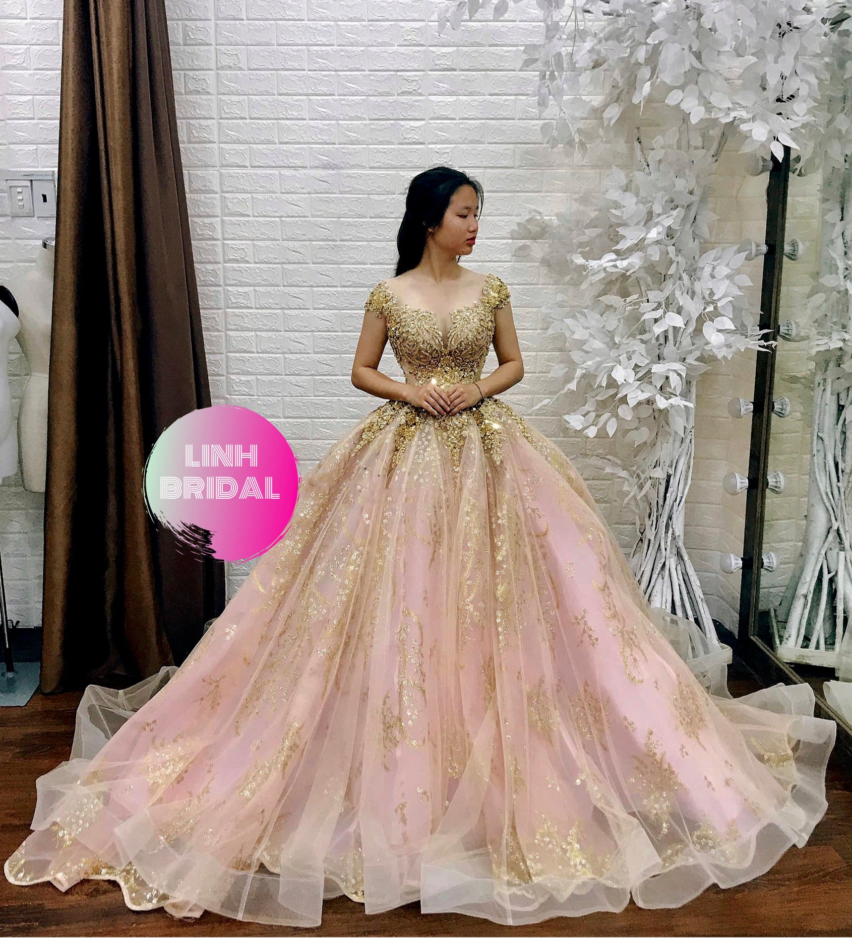 pink sparkle wedding dress