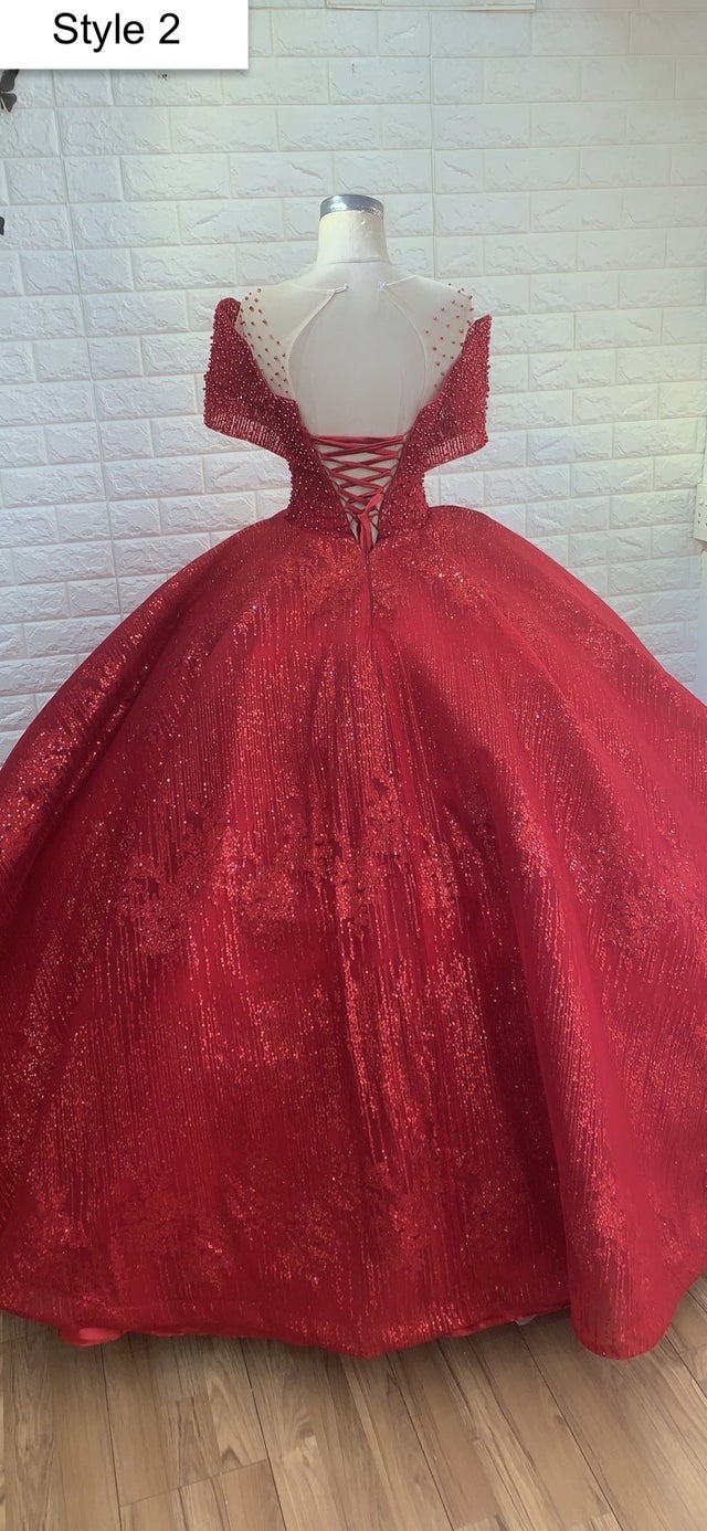 Various styles - Queen style sleeves red sparkle ball gown wedding ...