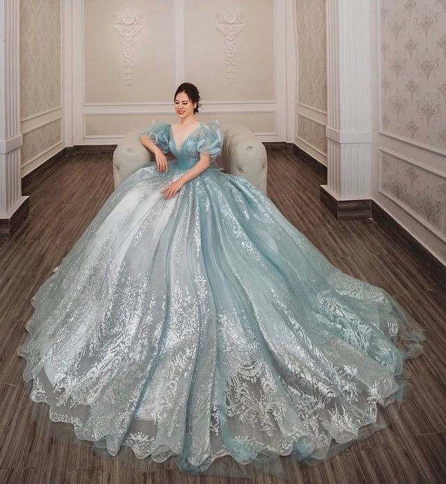 Aqua Blueturquoise Sparkle Princess Ball Gown Wedding Dress With Glitter Tulle Various Styles 7450