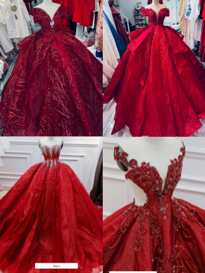 Fiery red - Sparkle ball gown cap sleeves/sleeveless wedding dress with ...