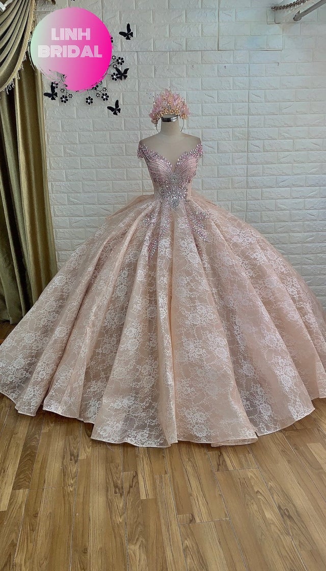 Vintage sweet pink lace long sleeves or cap sleeves ball gown wedding ...