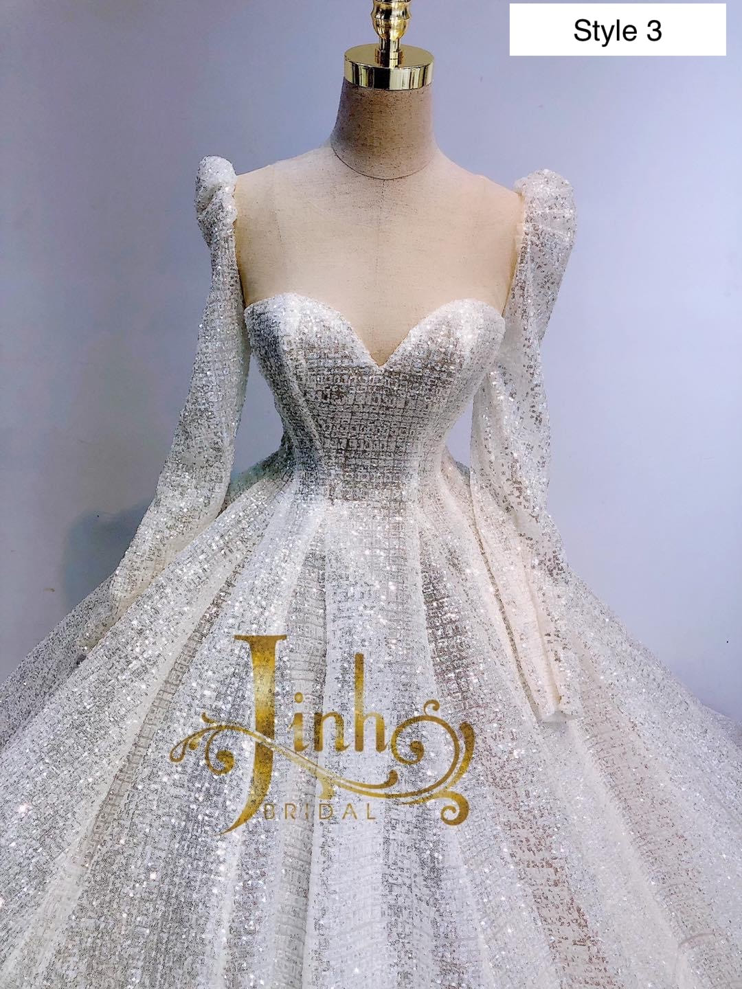 Unique princess white sparkle long sleeves sweetheart neck wedding ...
