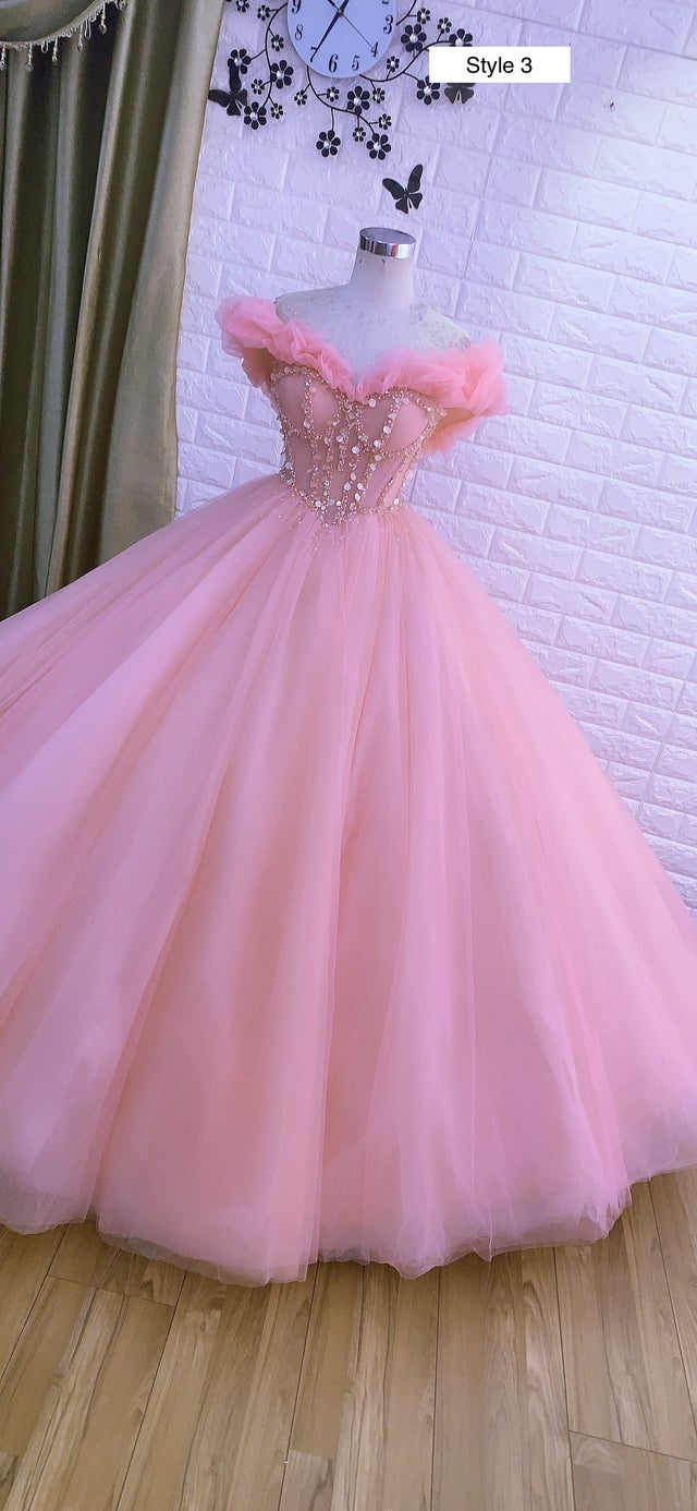 Lily dress cap sleeves or long sleeves pink ballgown wedding/prom dress ...