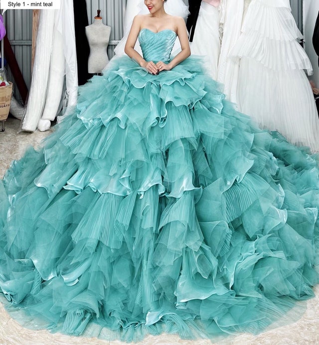 Colorful red pink teal lavender off the shoulder tiered tulle skirt ...