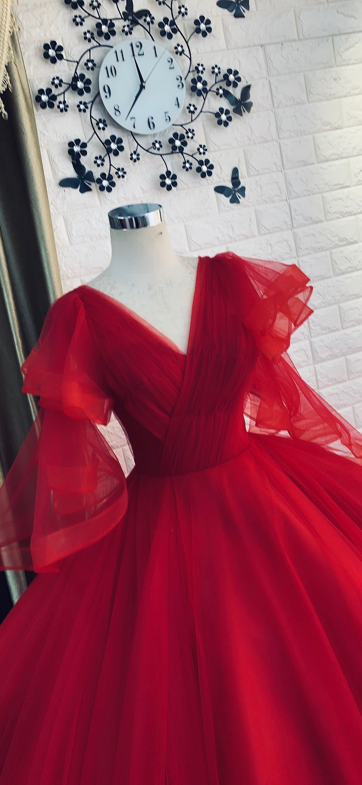 Bright red off the shoulder full tulle wedding ball gown dress ...